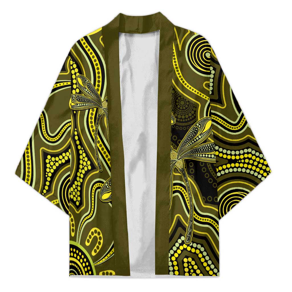 Yellow Indigenous Dragonfly Australia Kimono Aboriginal Art - Aussie Hoodie