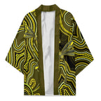 Yellow Indigenous Dragonfly Australia Kimono Aboriginal Art - Aussie Hoodie