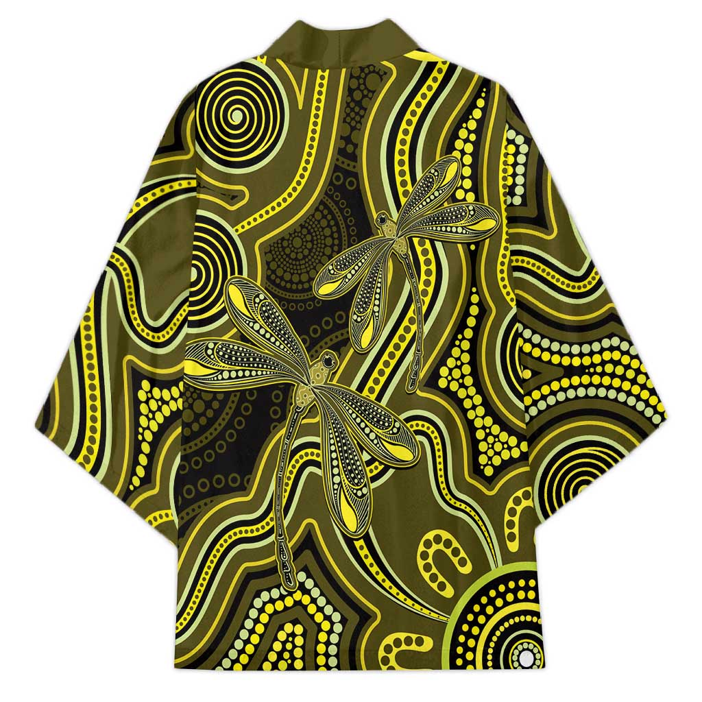 Yellow Indigenous Dragonfly Australia Kimono Aboriginal Art - Aussie Hoodie