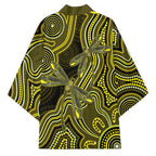 Yellow Indigenous Dragonfly Australia Kimono Aboriginal Art - Aussie Hoodie
