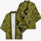 Yellow Indigenous Dragonfly Australia Kimono Aboriginal Art - Aussie Hoodie