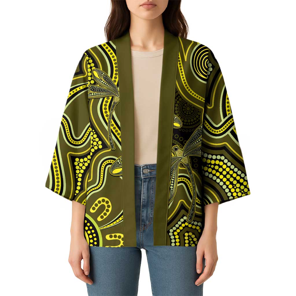 Yellow Indigenous Dragonfly Australia Kimono Aboriginal Art - Aussie Hoodie
