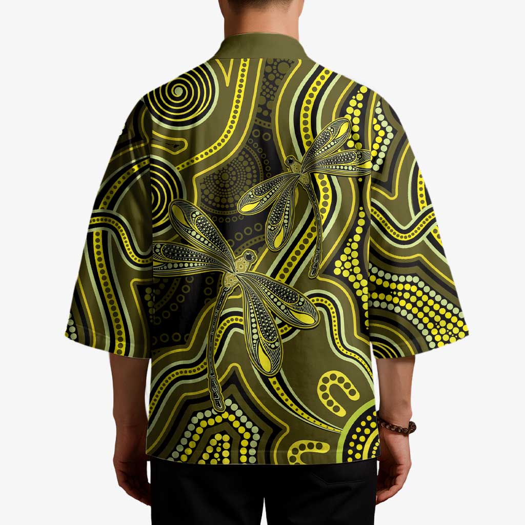 Yellow Indigenous Dragonfly Australia Kimono Aboriginal Art - Aussie Hoodie