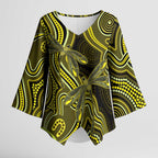 Yellow Indigenous Dragonfly Australia Kimono Sleeve Blouse Aboriginal Art - Aussie Hoodie