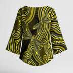 Yellow Indigenous Dragonfly Australia Kimono Sleeve Blouse Aboriginal Art - Aussie Hoodie