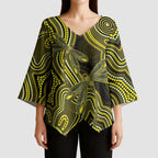 Yellow Indigenous Dragonfly Australia Kimono Sleeve Blouse Aboriginal Art - Aussie Hoodie