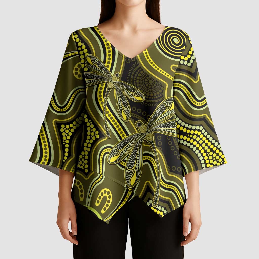 Yellow Indigenous Dragonfly Australia Kimono Sleeve Blouse Aboriginal Art - Aussie Hoodie