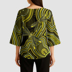 Yellow Indigenous Dragonfly Australia Kimono Sleeve Blouse Aboriginal Art - Aussie Hoodie