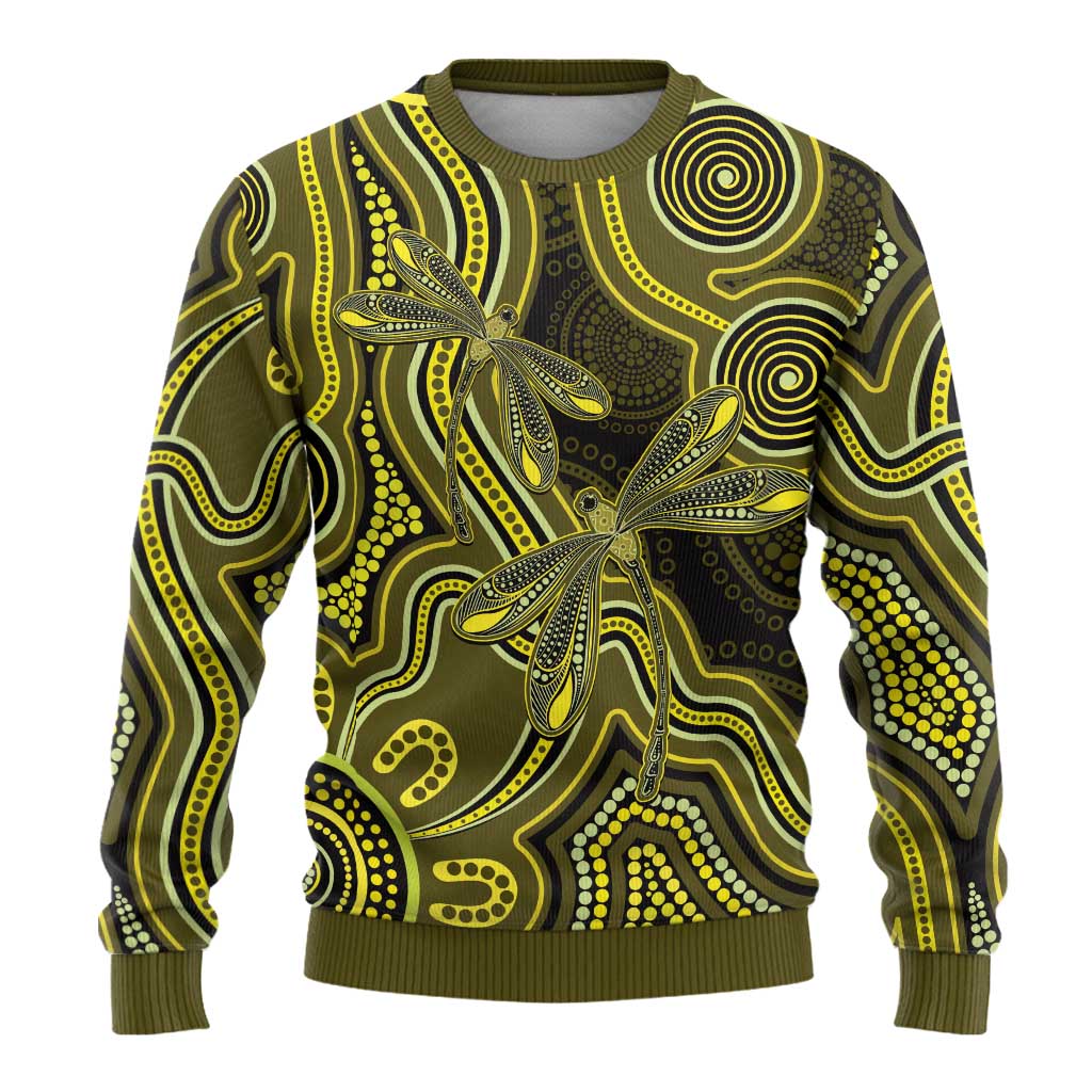 Yellow Indigenous Dragonfly Australia Ugly Christmas Sweater Aboriginal Art - Aussie Hoodie