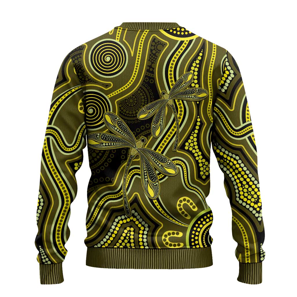 Yellow Indigenous Dragonfly Australia Ugly Christmas Sweater Aboriginal Art - Aussie Hoodie