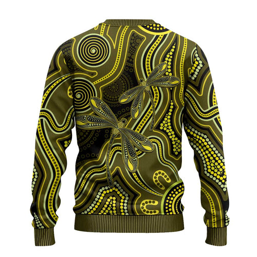 Yellow Indigenous Dragonfly Australia Ugly Christmas Sweater Aboriginal Art - Aussie Hoodie