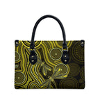 Yellow Indigenous Dragonfly Australia Leather Bag Aboriginal Art - Aussie Hoodie