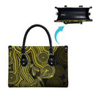 Yellow Indigenous Dragonfly Australia Leather Bag Aboriginal Art - Aussie Hoodie