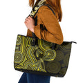 Yellow Indigenous Dragonfly Australia Leather Tote Bag Aboriginal Art - Aussie Hoodie
