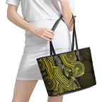 Yellow Indigenous Dragonfly Australia Leather Tote Bag Aboriginal Art - Aussie Hoodie