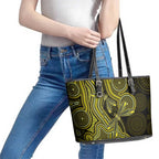 Yellow Indigenous Dragonfly Australia Leather Tote Bag Aboriginal Art - Aussie Hoodie