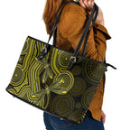 Yellow Indigenous Dragonfly Australia Leather Tote Bag Aboriginal Art - Aussie Hoodie
