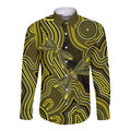 Yellow Indigenous Dragonfly Australia Long Sleeve Button Shirt Aboriginal Art - Aussie Hoodie