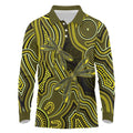 Yellow Indigenous Dragonfly Australia Long Sleeve Polo Shirt Aboriginal Art - Aussie Hoodie