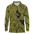 Yellow Indigenous Dragonfly Australia Long Sleeve Polo Shirt Aboriginal Art - Aussie Hoodie