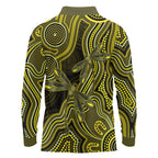 Yellow Indigenous Dragonfly Australia Long Sleeve Polo Shirt Aboriginal Art - Aussie Hoodie