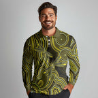 Yellow Indigenous Dragonfly Australia Long Sleeve Polo Shirt Aboriginal Art - Aussie Hoodie