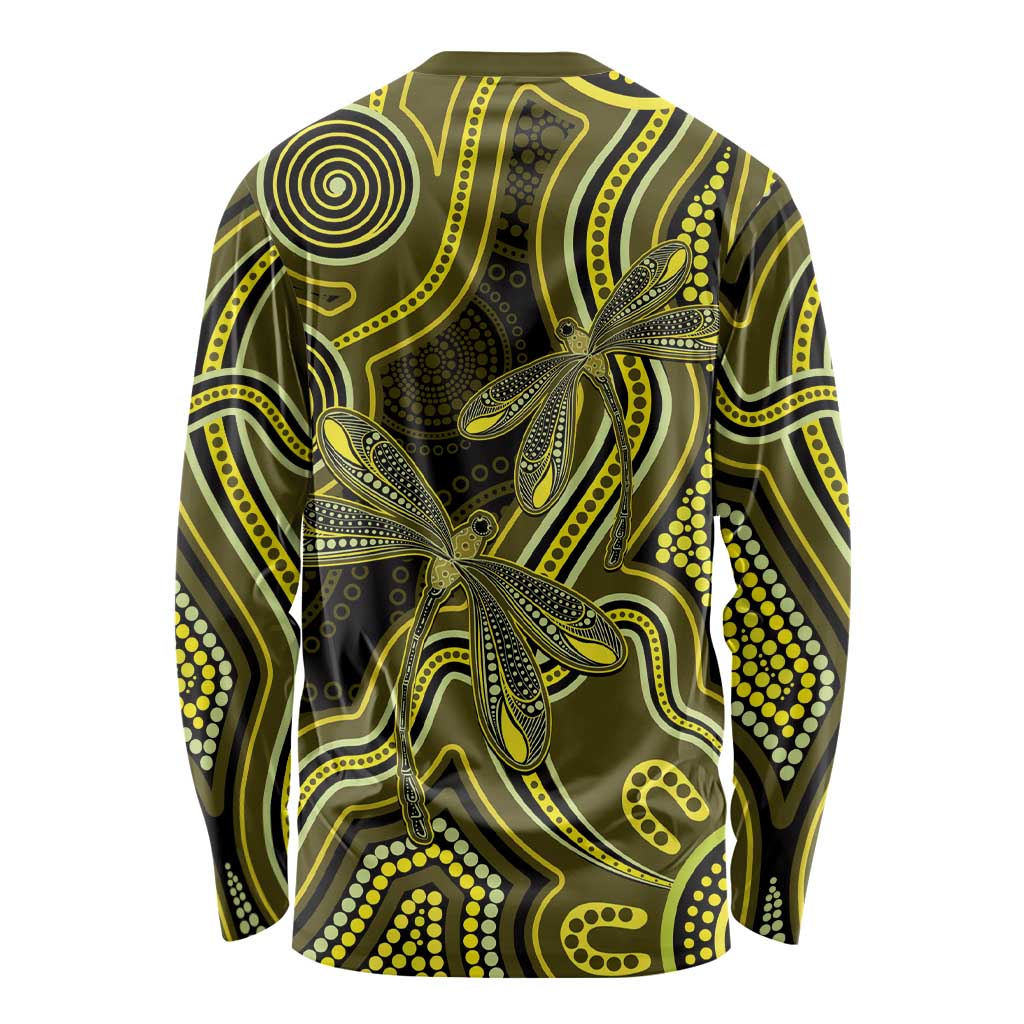 Yellow Indigenous Dragonfly Australia Long Sleeve Shirt Aboriginal Art - Aussie Hoodie