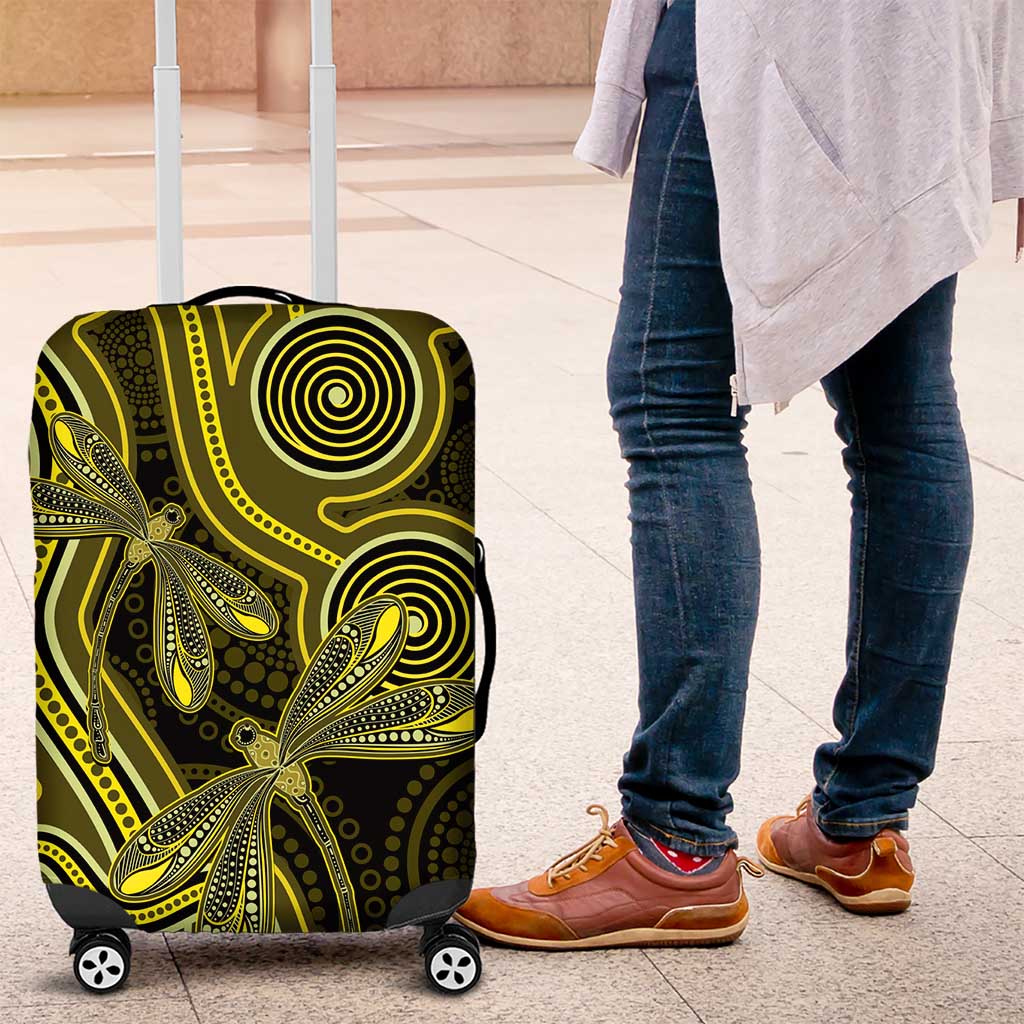 Yellow Indigenous Dragonfly Australia Luggage Cover Aboriginal Art - Aussie Hoodie