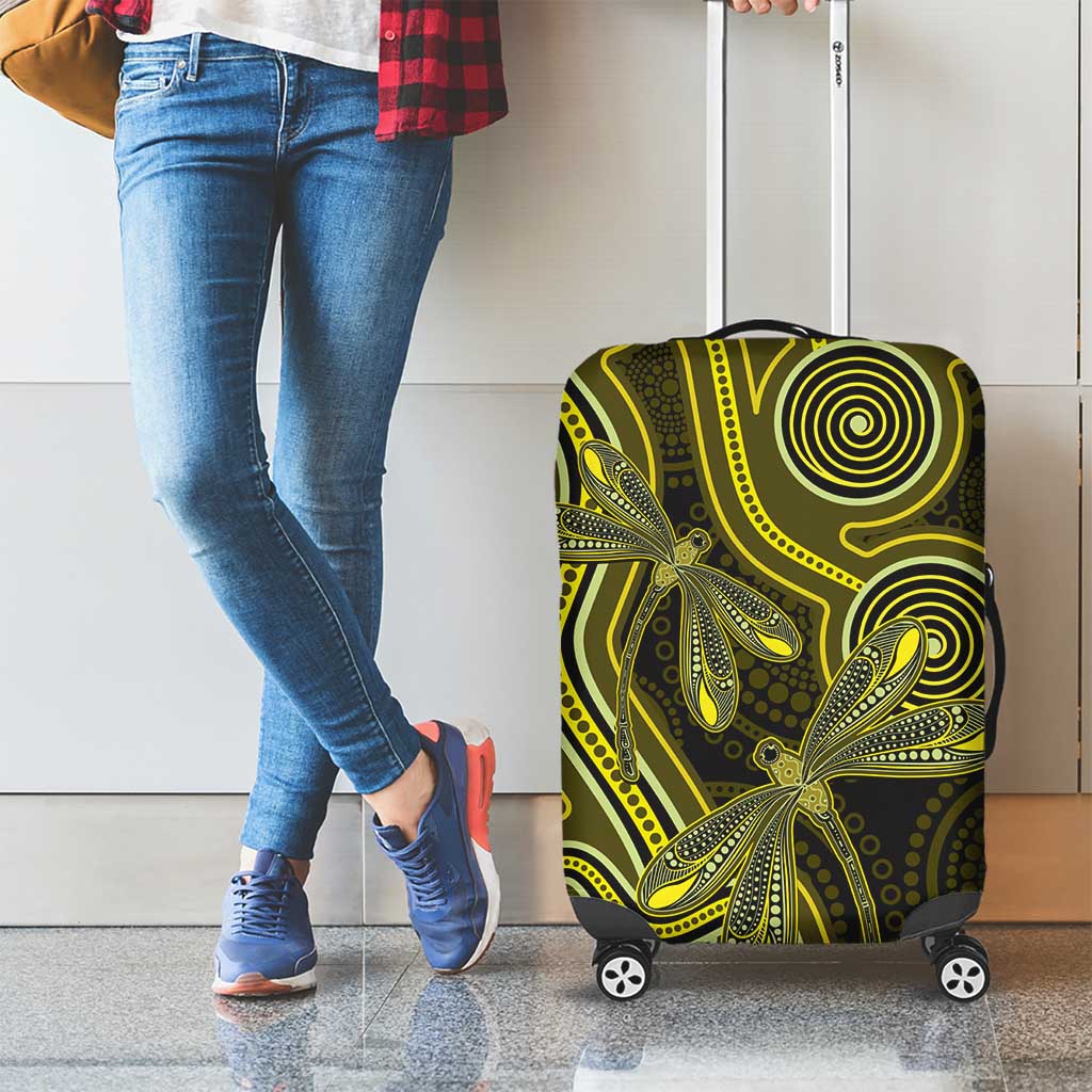 Yellow Indigenous Dragonfly Australia Luggage Cover Aboriginal Art - Aussie Hoodie