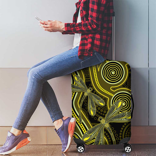 Yellow Indigenous Dragonfly Australia Luggage Cover Aboriginal Art - Aussie Hoodie