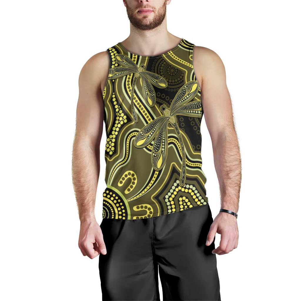 Yellow Indigenous Dragonfly Australia Men Tank Top Aboriginal Art - Aussie Hoodie