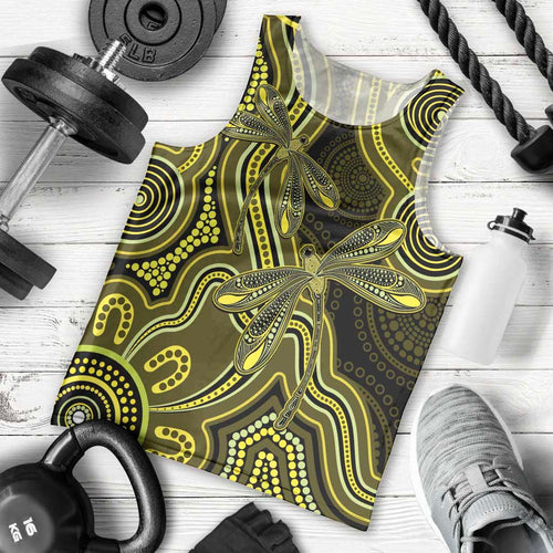Yellow Indigenous Dragonfly Australia Men Tank Top Aboriginal Art - Aussie Hoodie