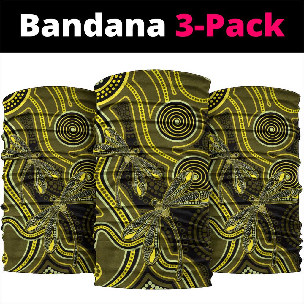 Yellow Indigenous Dragonfly Australia Neck Gaiter Aboriginal Art - Aussie Hoodie