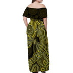 Yellow Indigenous Dragonfly Australia Off Shoulder Maxi Dress Aboriginal Art - Aussie Hoodie