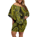 Yellow Indigenous Dragonfly Australia Off Shoulder Short Dress Aboriginal Art - Aussie Hoodie