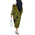 Yellow Indigenous Dragonfly Australia Off The Shoulder Long Sleeve Dress Aboriginal Art - Aussie Hoodie