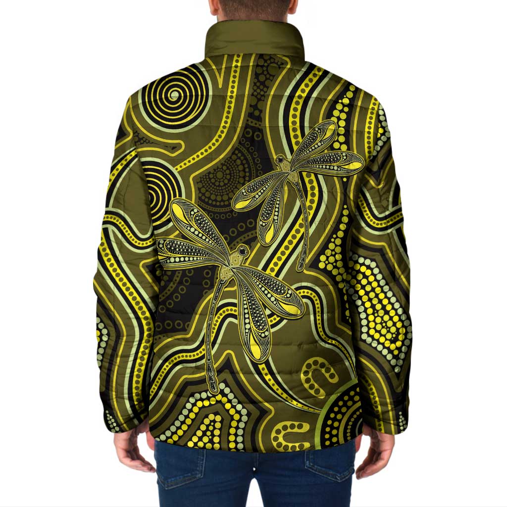 Yellow Indigenous Dragonfly Australia Padded Jacket Aboriginal Art - Aussie Hoodie