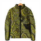 Yellow Indigenous Dragonfly Australia Padded Jacket Aboriginal Art - Aussie Hoodie