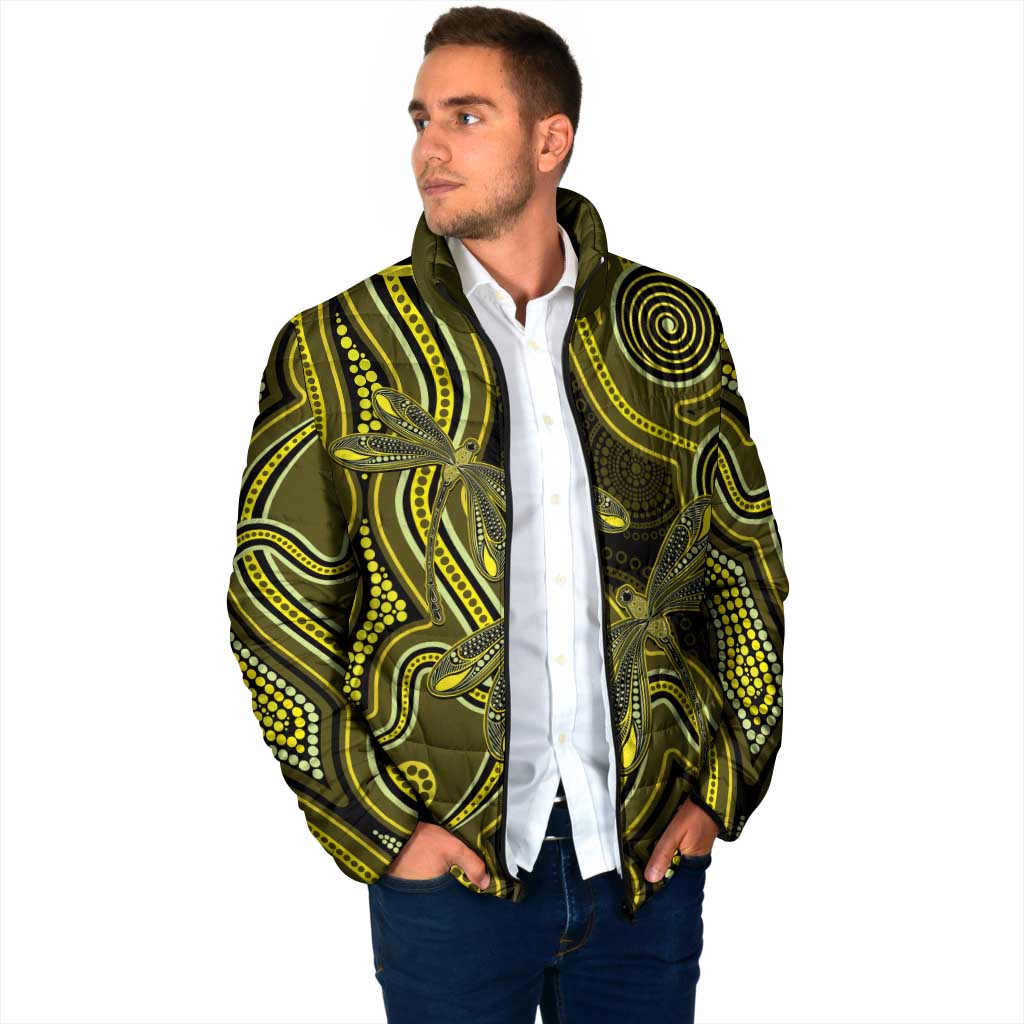 Yellow Indigenous Dragonfly Australia Padded Jacket Aboriginal Art - Aussie Hoodie