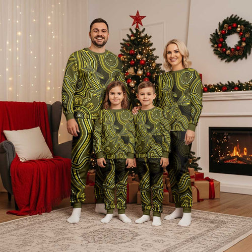 Yellow Indigenous Dragonfly Australia Christmas Pajama Set Aboriginal Art - Aussie Hoodie