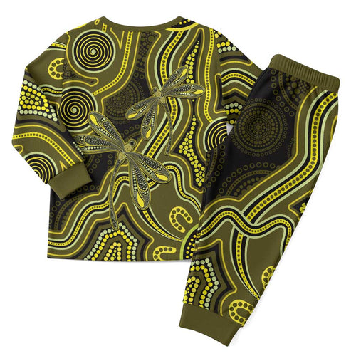 Yellow Indigenous Dragonfly Australia Christmas Pajama Set Aboriginal Art - Aussie Hoodie