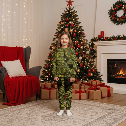 Yellow Indigenous Dragonfly Australia Christmas Pajama Set Aboriginal Art - Aussie Hoodie