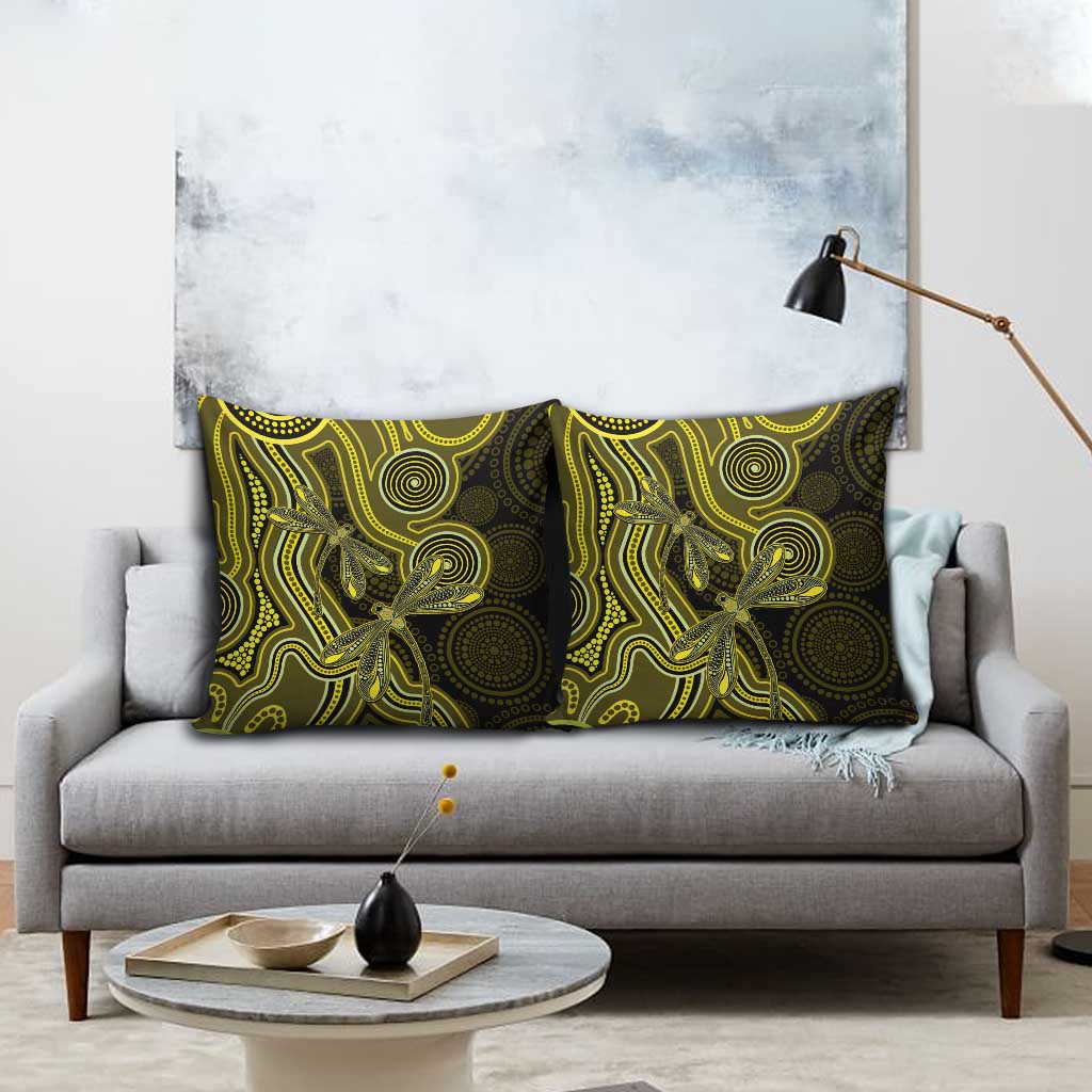 Yellow Indigenous Dragonfly Australia Pillow Cover Aboriginal Art - Aussie Hoodie