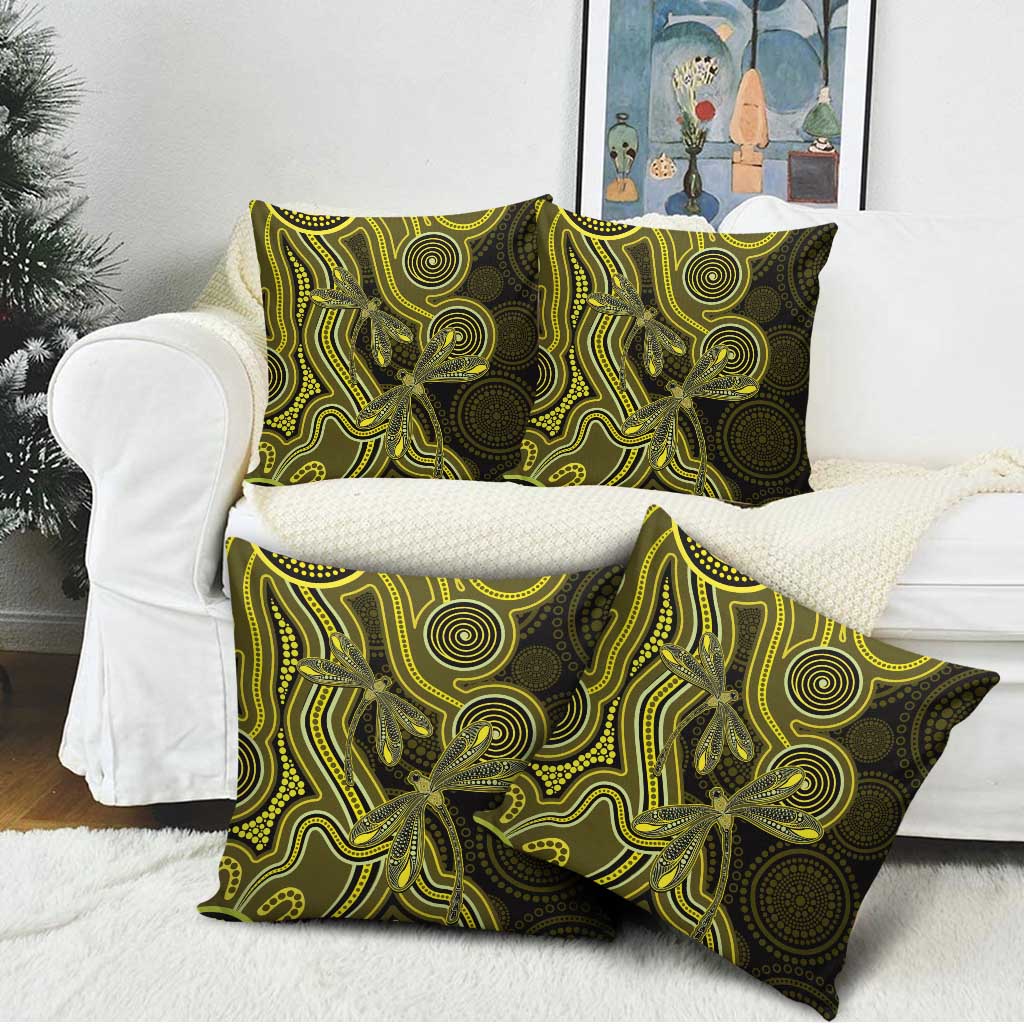 Yellow Indigenous Dragonfly Australia Pillow Cover Aboriginal Art - Aussie Hoodie