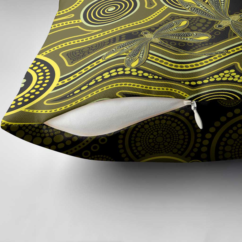 Yellow Indigenous Dragonfly Australia Pillow Cover Aboriginal Art - Aussie Hoodie