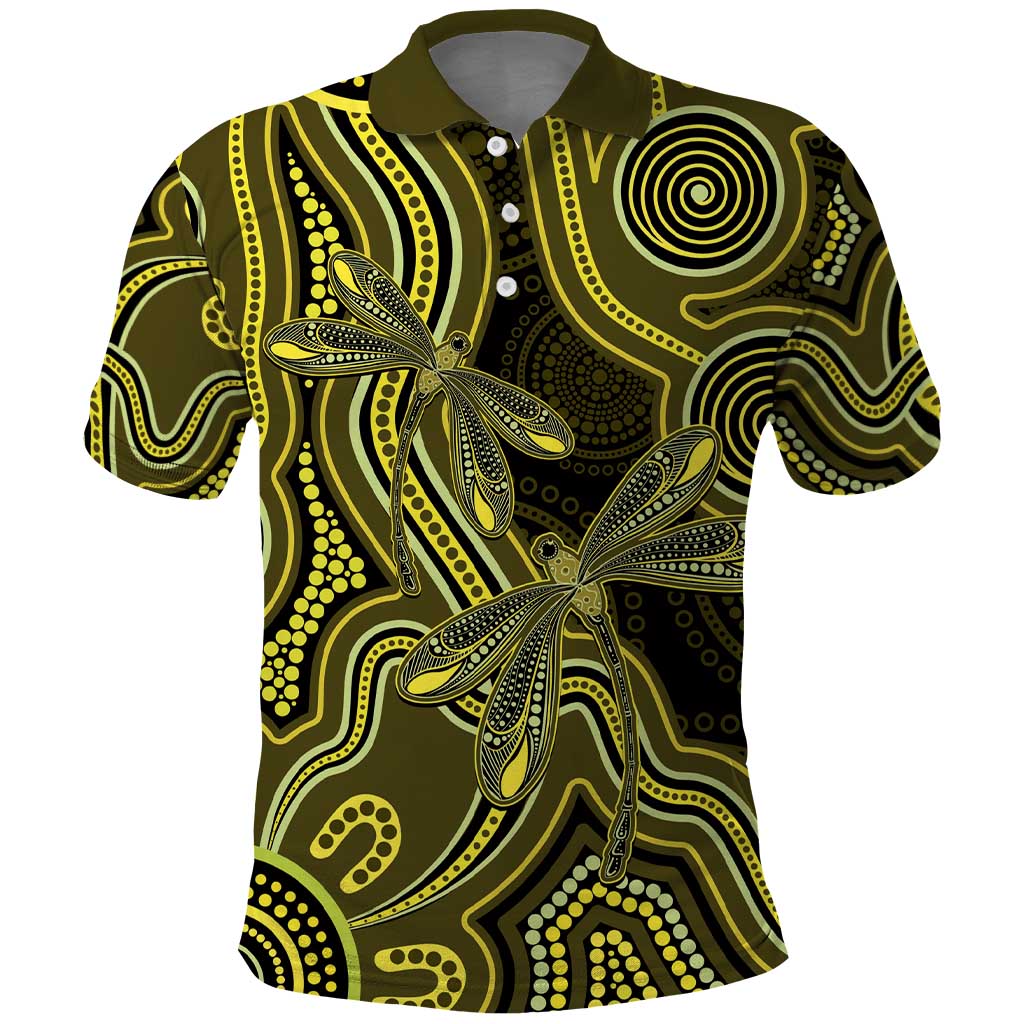 Yellow Indigenous Dragonfly Australia Polo Shirt Aboriginal Art - Aussie Hoodie
