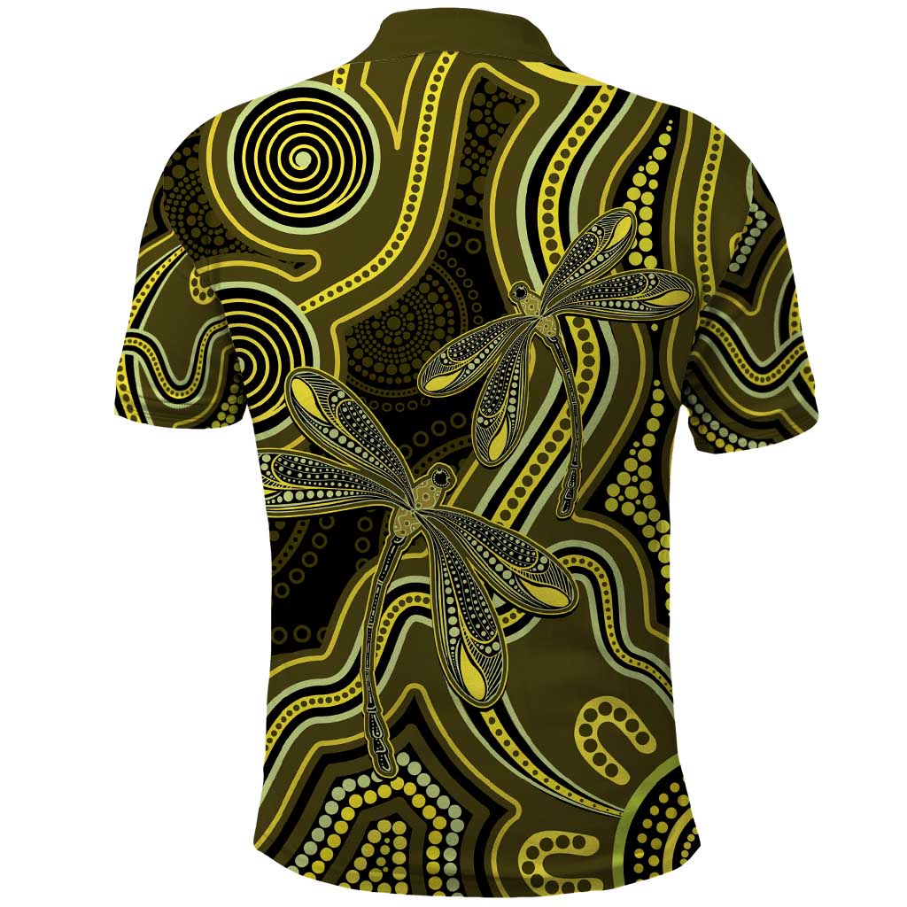 Yellow Indigenous Dragonfly Australia Polo Shirt Aboriginal Art - Aussie Hoodie