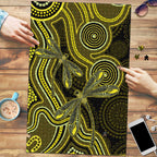 Yellow Indigenous Dragonfly Australia Puzzle Aboriginal Art - Aussie Hoodie