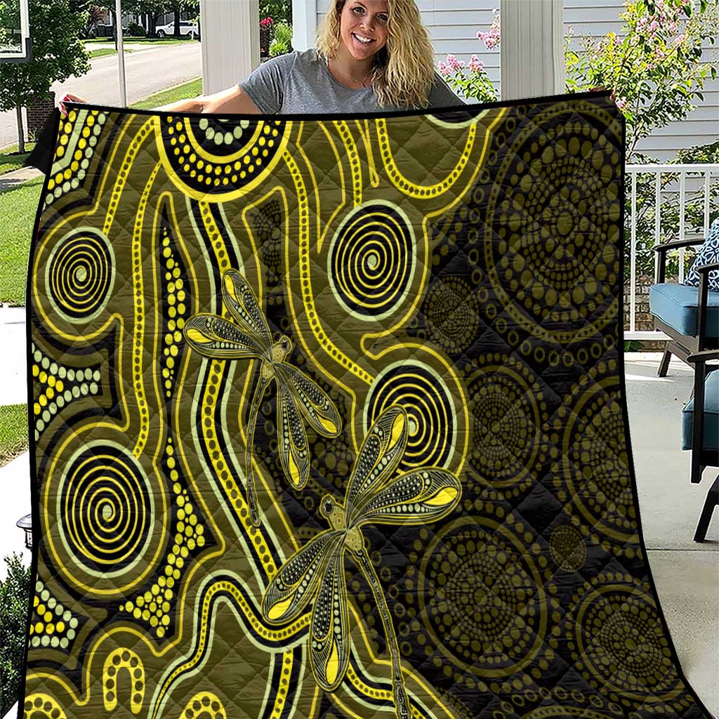 Yellow Indigenous Dragonfly Australia Quilt Aboriginal Art - Aussie Hoodie