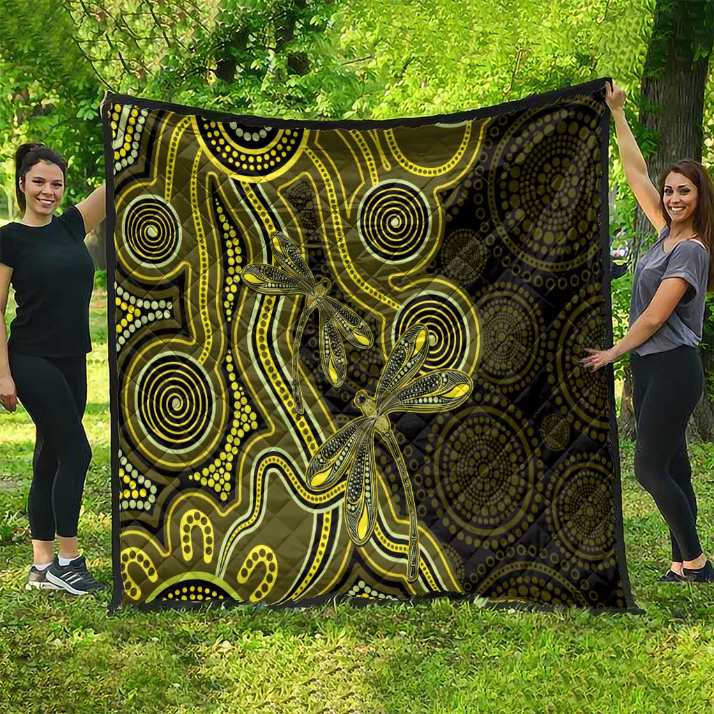 Yellow Indigenous Dragonfly Australia Quilt Aboriginal Art - Aussie Hoodie
